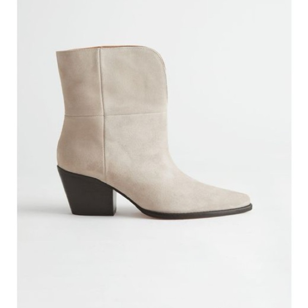 & Other Stories pointed suede block heel boots in natural